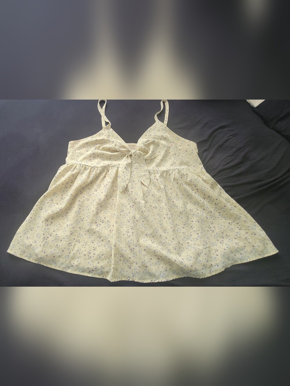 Light Floral Tie-Front Camisole Top - Yellow with Purple Flowersy